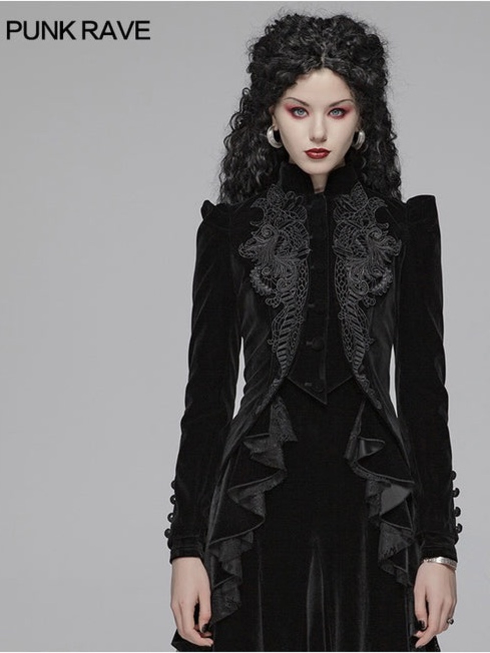 Punk Rave Black Velvet Lace Short Coat Victorian Gothic Riding Jacket Steampunk
